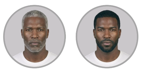 Before and after full coverage hair dye results—covers all gray hair, lasts 5 weeks.