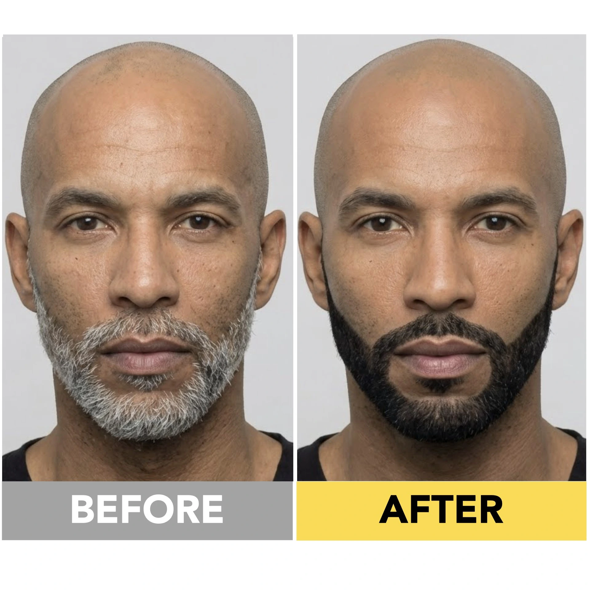 Best black hair and beard dye before-and-after results for African American men with coarse, coily hair.