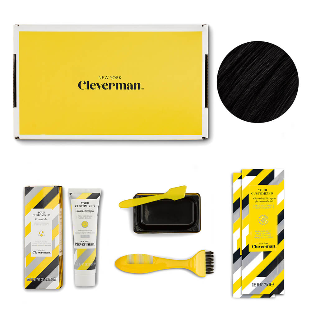 Cleverman Jet Black Hair & Beard Dye – salon-quality black color for men, smooth, even application with organic oils.