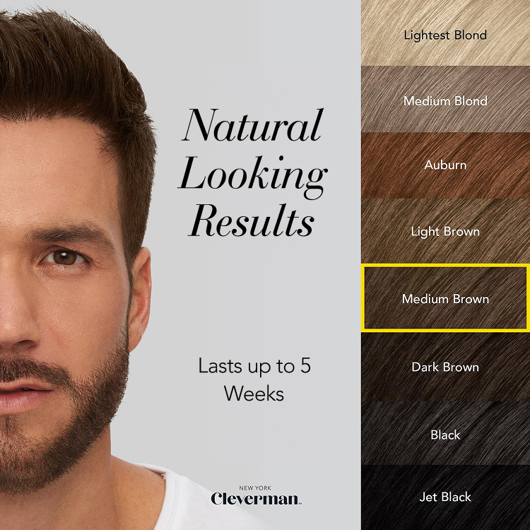 Cleverman Medium Brown Hair & Beard Dye – quick and effective gray coverage, 100% customizable