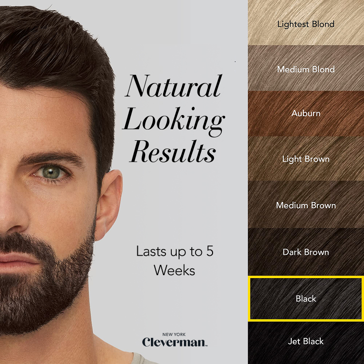 Cleverman Natural Black Hair & Beard Dye – deep black tone with a natural finish, non-drip formula, 100% vegan