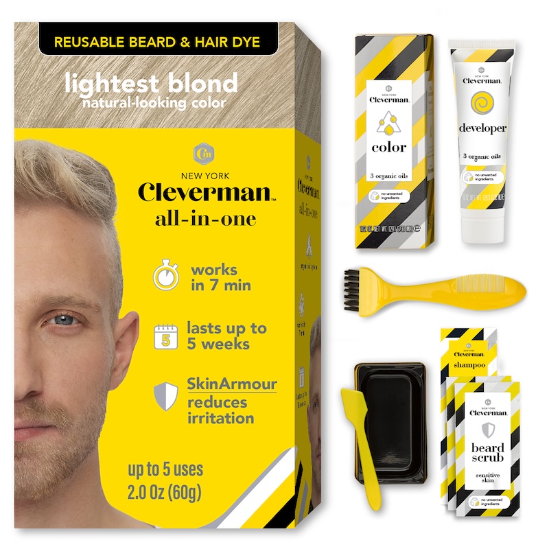 Cleverman Lightest Blond Hair & Beard Dye – quick and easy 5-minute application, 100% vegan, ammonia-free, and lasts up to 5 weeks