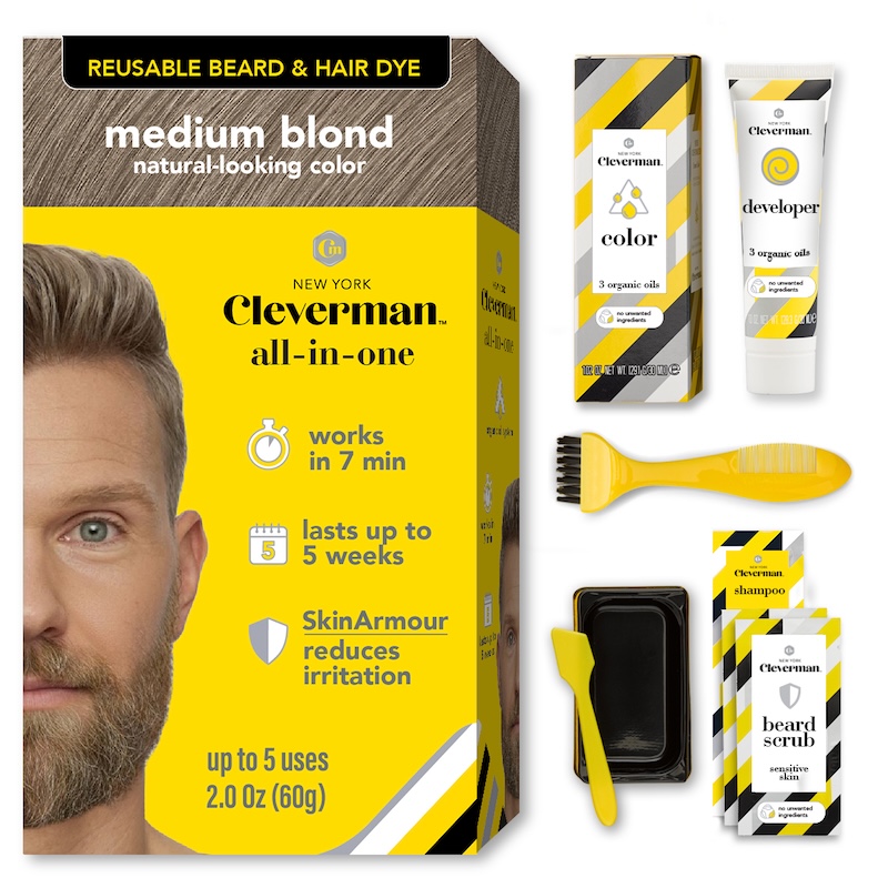 Cleverman Medium Blond Hair & Beard Dye – precise gray coverage, natural-looking results, and enriched with organic oils