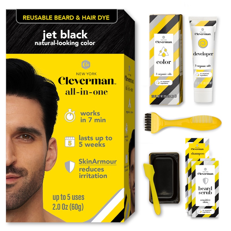 Cleverman Jet Black Hair & Beard Dye – salon-quality black color for men, smooth, even application with organic oils