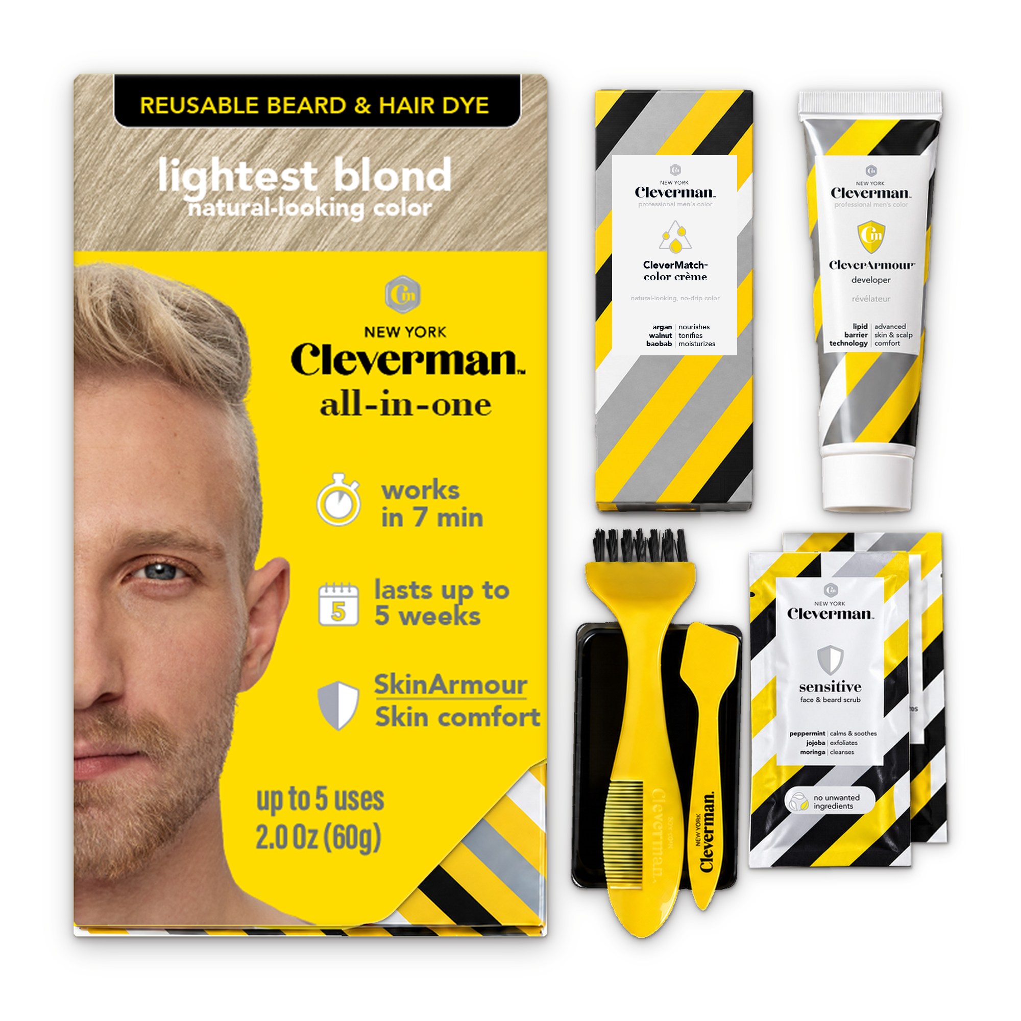 Cleverman Lightest Blond Hair & Beard Dye – quick and easy 5-minute application, 100% vegan, ammonia-free, and lasts up to 5 weeks