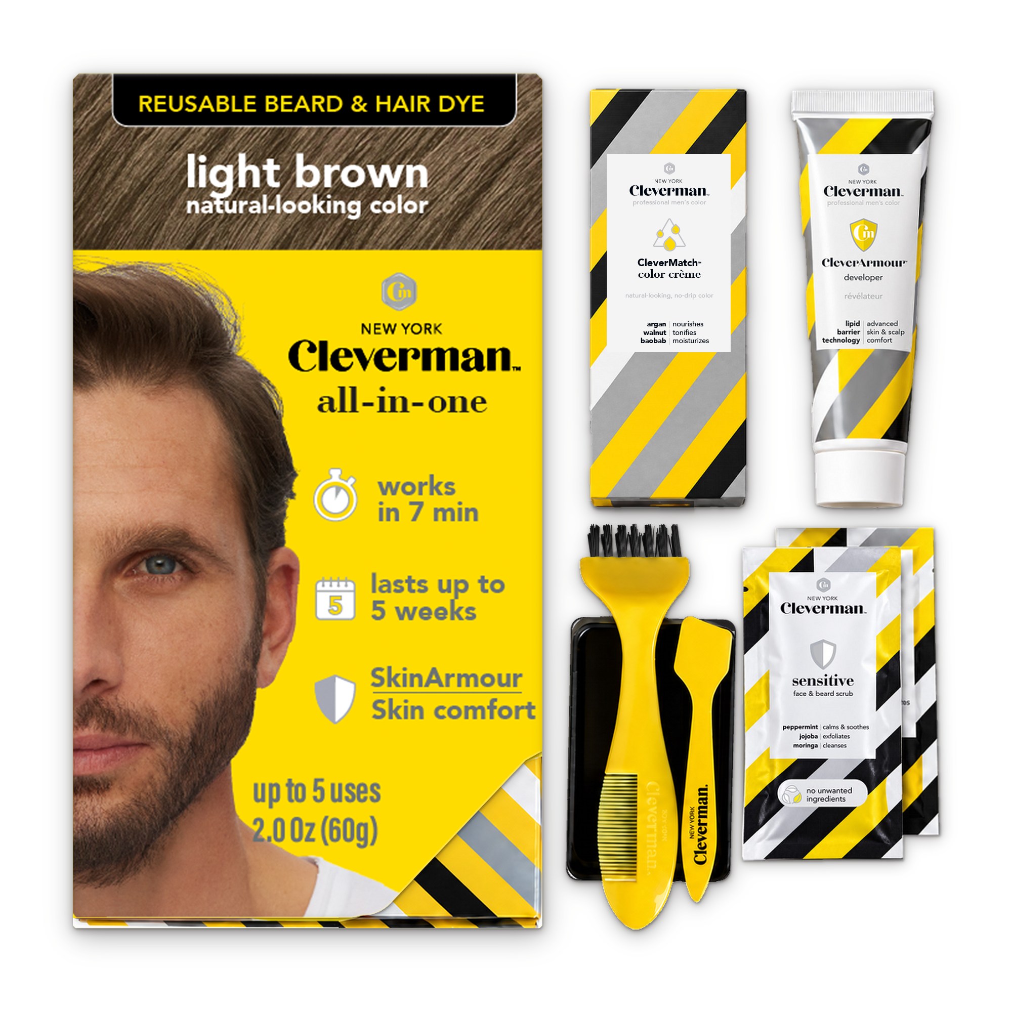 Cleverman Light Brown Hair & Beard Dye – natural, even color for a youthful look, enriched with organic oils