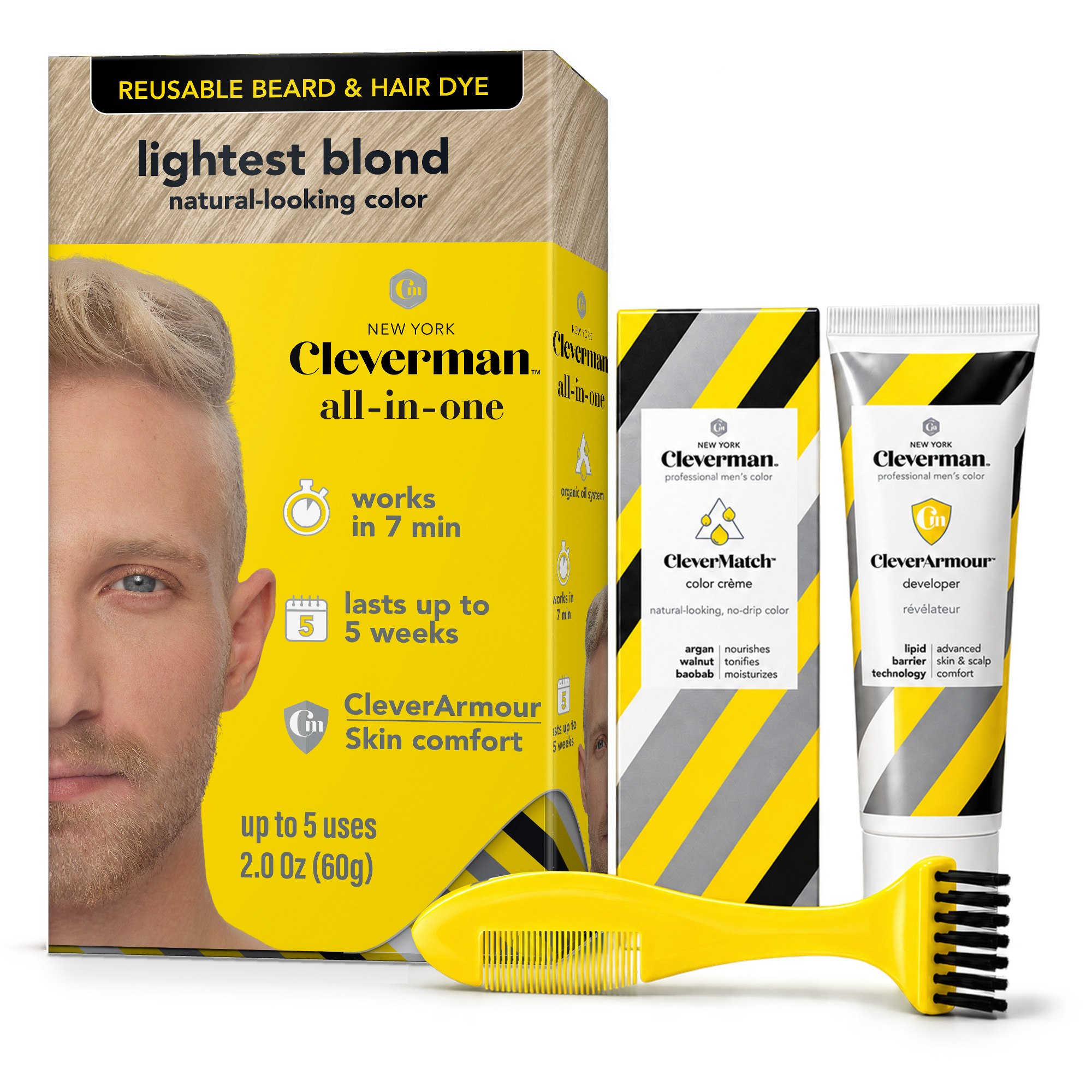 Cleverman Lightest Blond Hair & Beard Dye – quick and easy 5-minute application, 100% vegan, ammonia-free, and lasts up to 5 weeks