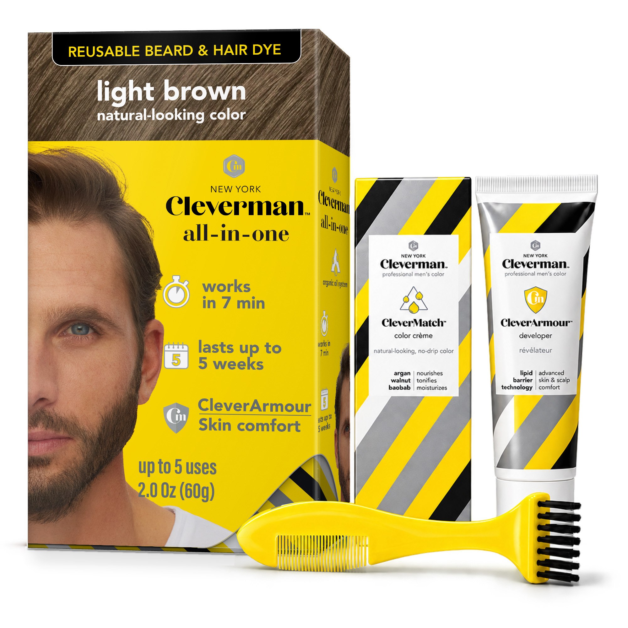 Cleverman Light Brown Hair & Beard Dye – natural, even color for a youthful look, enriched with organic oils