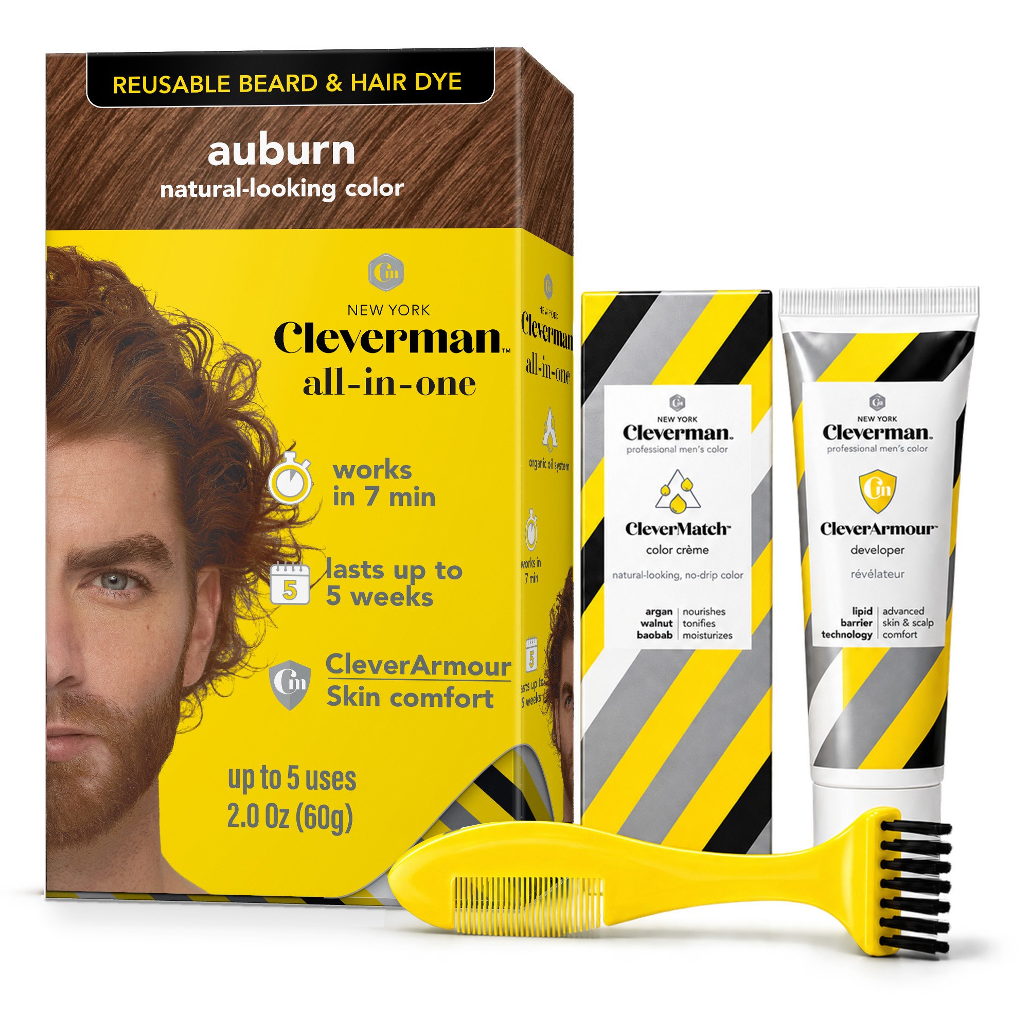 Cleverman Auburn Hair & Beard Dye – best choice for warm auburn tones, ammonia-free, long-lasting color